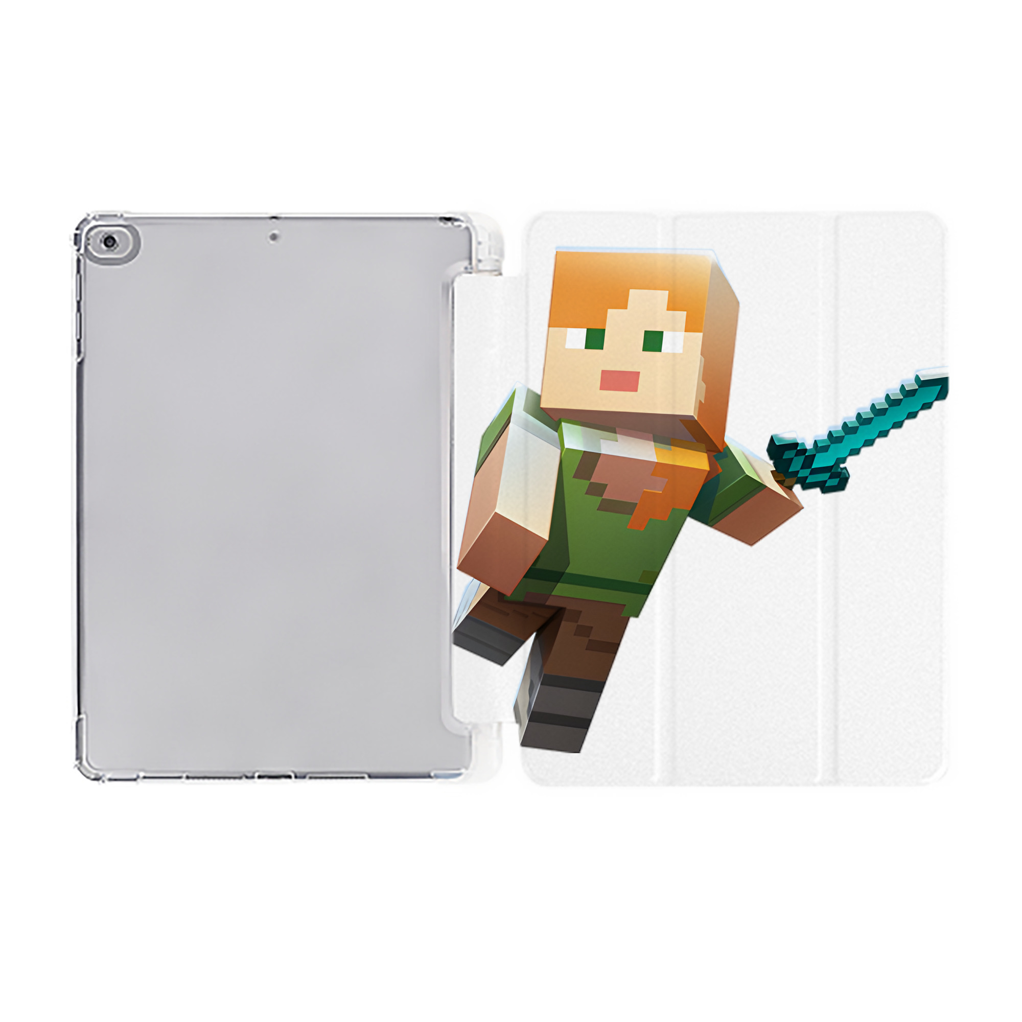 （画像用） マインクラフト ブロックの世界 Minecraft MC Block world IPad ケース ペン収納付き 三つ折りスタンド PUレザー×シリコン 対応機種9.5/10.5/10.9インチ